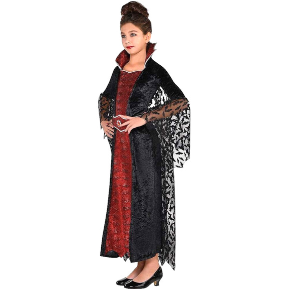 Vampire Wicked Queen Costume Child XL 14-16 BAT WING Sleeves Velvet Halloween - Picture 7 of 16